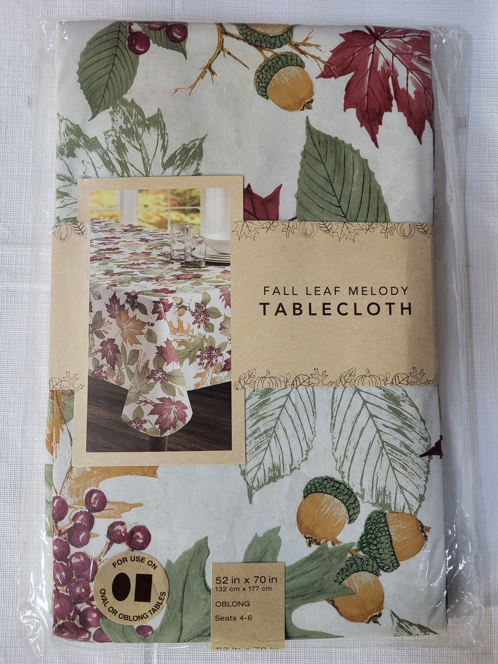 BED BATH & BEYOND Oblong 52"in x 70"in Vinyl Tablecloth Fall Leaf Melody