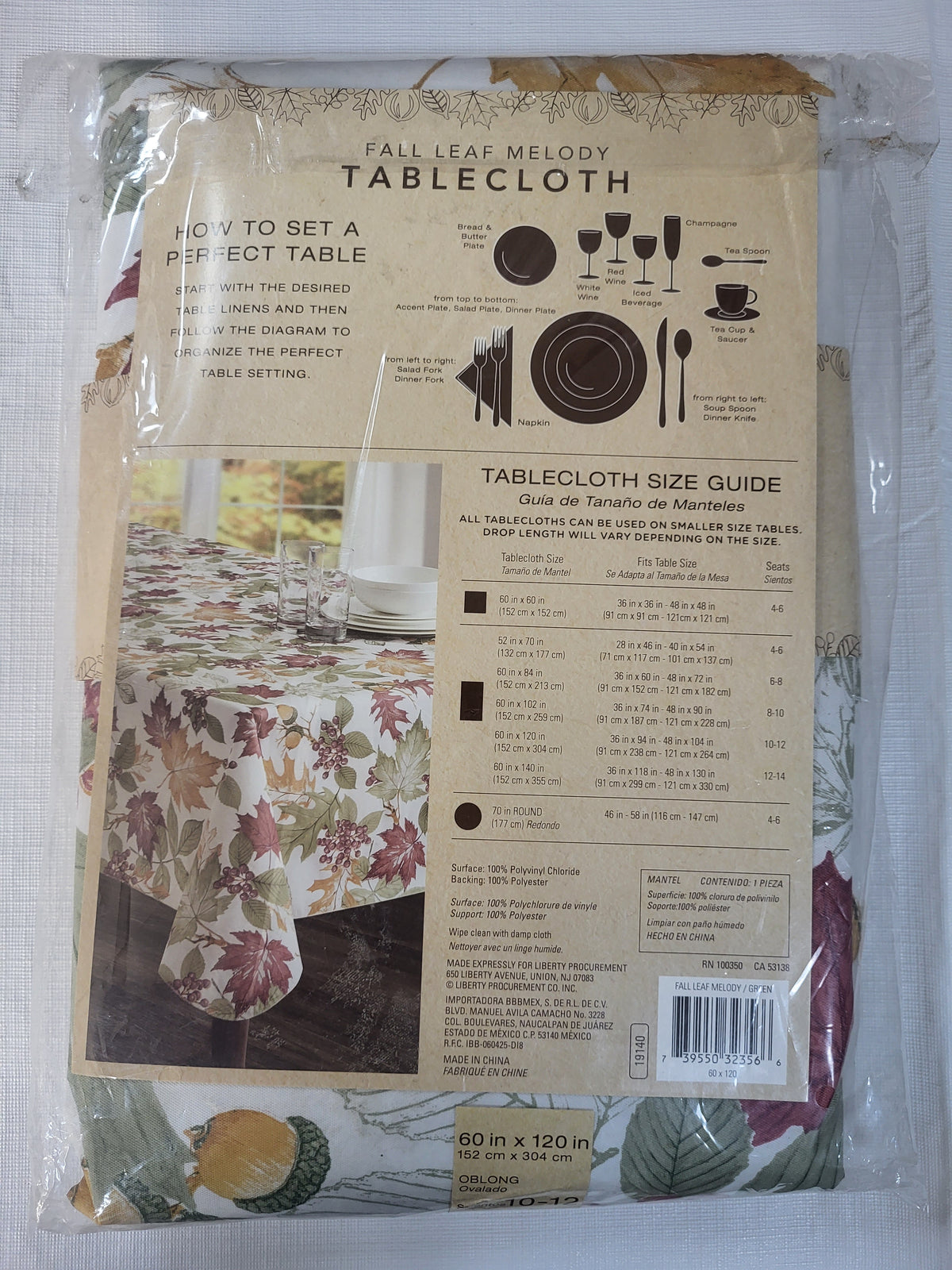 BED BATH & BEYOND Oblong 60 in x 120 in Vinyl Tablecloth Fall Leaf Melody
