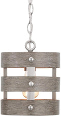 Gulliver 1-Light Brushed Nickel Mini-Pendant with Weathered Gray Wood Accents