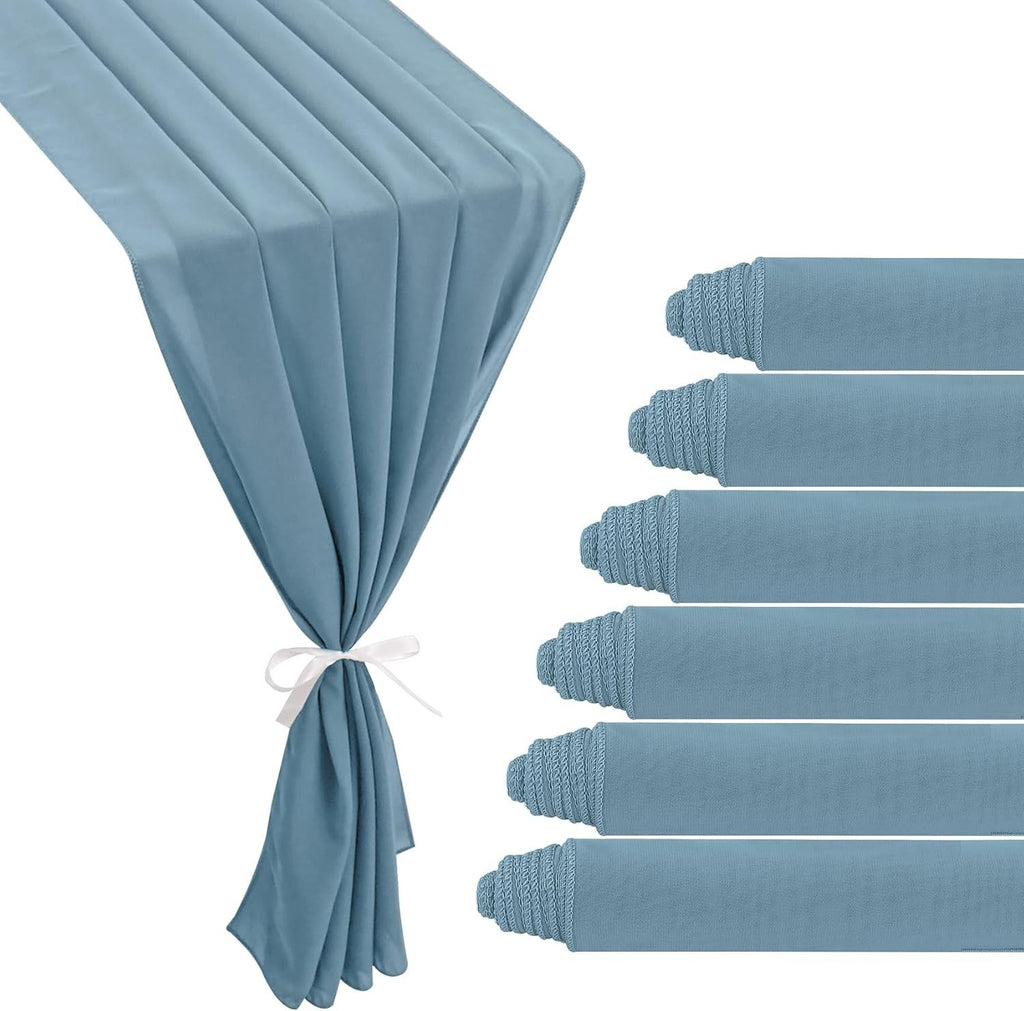 6 Pack 10' ft Dusty Blue Chiffon Table Runner 29" x 120" in Sheer Fabric