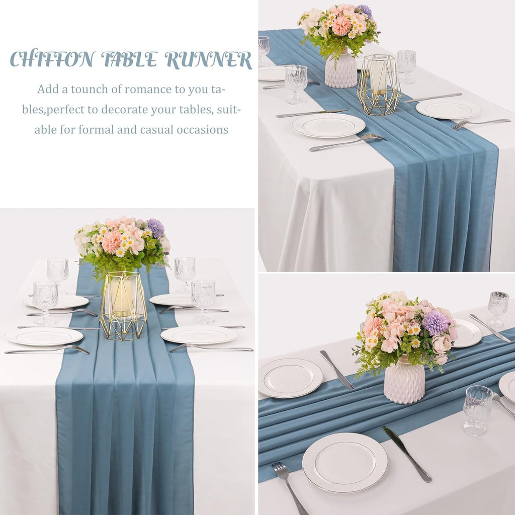 6 Pack 10' ft Dusty Blue Chiffon Table Runner 29" x 120" in Sheer Fabric