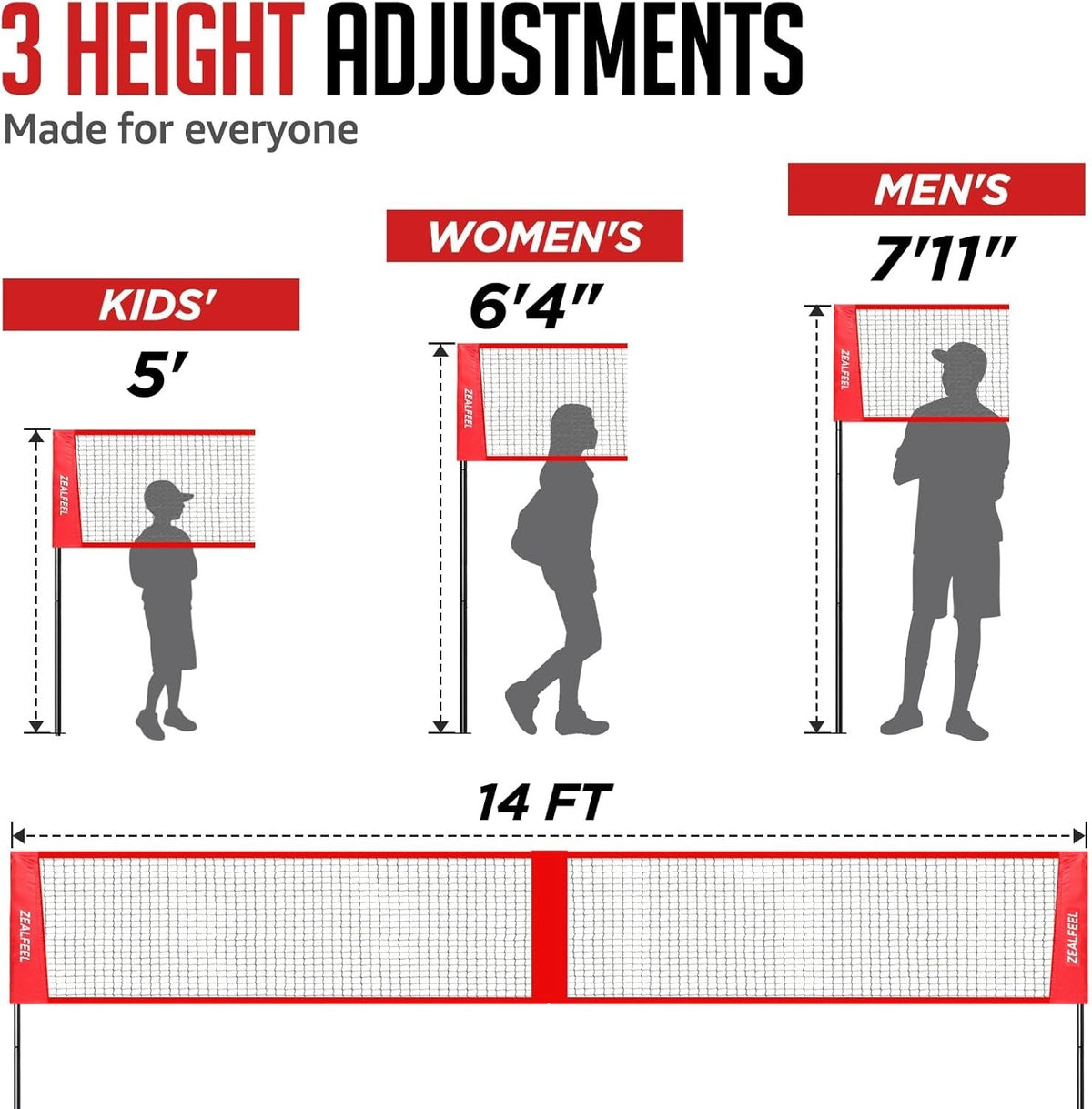 4 Square Volleyball Game Set 3 Heights Adjustable with Vollyball Pump Carry Bag