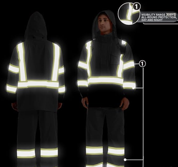 SKSAFETY Class 3 High Visibility Rain Suit Waterproof Black 4X-Large-5X-Large