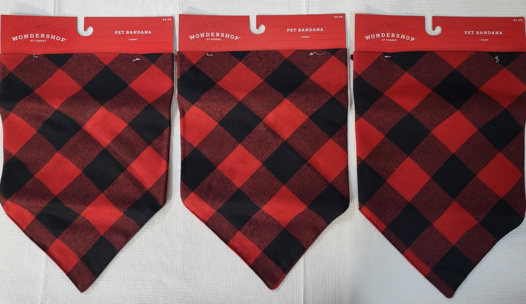 Buffalo Check Brushed Wool-like Dog Fleece Bandana - Red - Wondershop 3-Pack