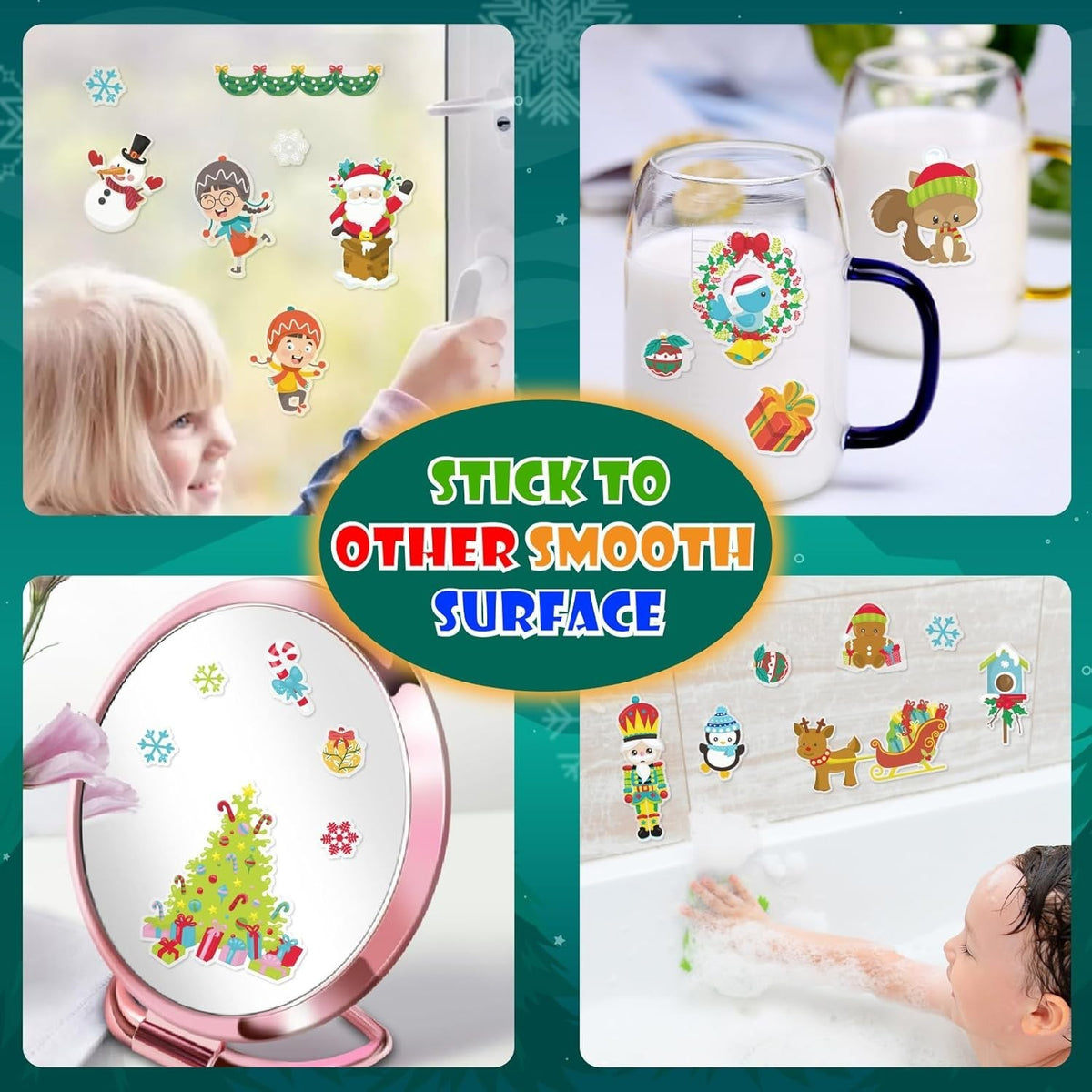 4 Sets Christmas Reusable Sticker Books for Toddlers 1-3, Activities Books Craft