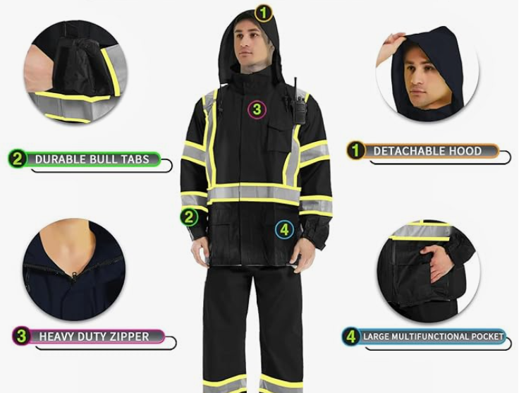 SKSAFETY Class 3 High Visibility Rain Suit Waterproof Black 4X-Large-5X-Large