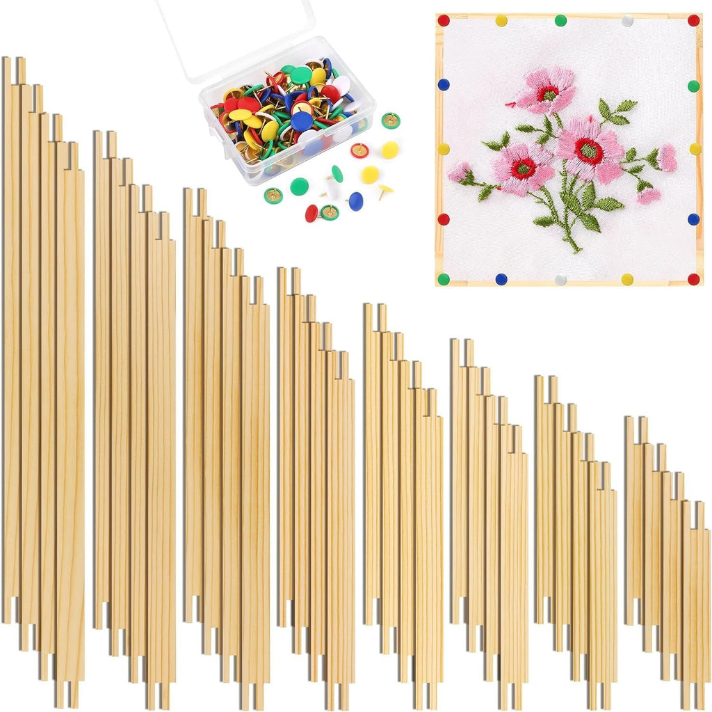 16 Sets Needlepoint Stretcher Bars with 100 Tacks, 8 Sizes 32 PCS Wooden Canvas