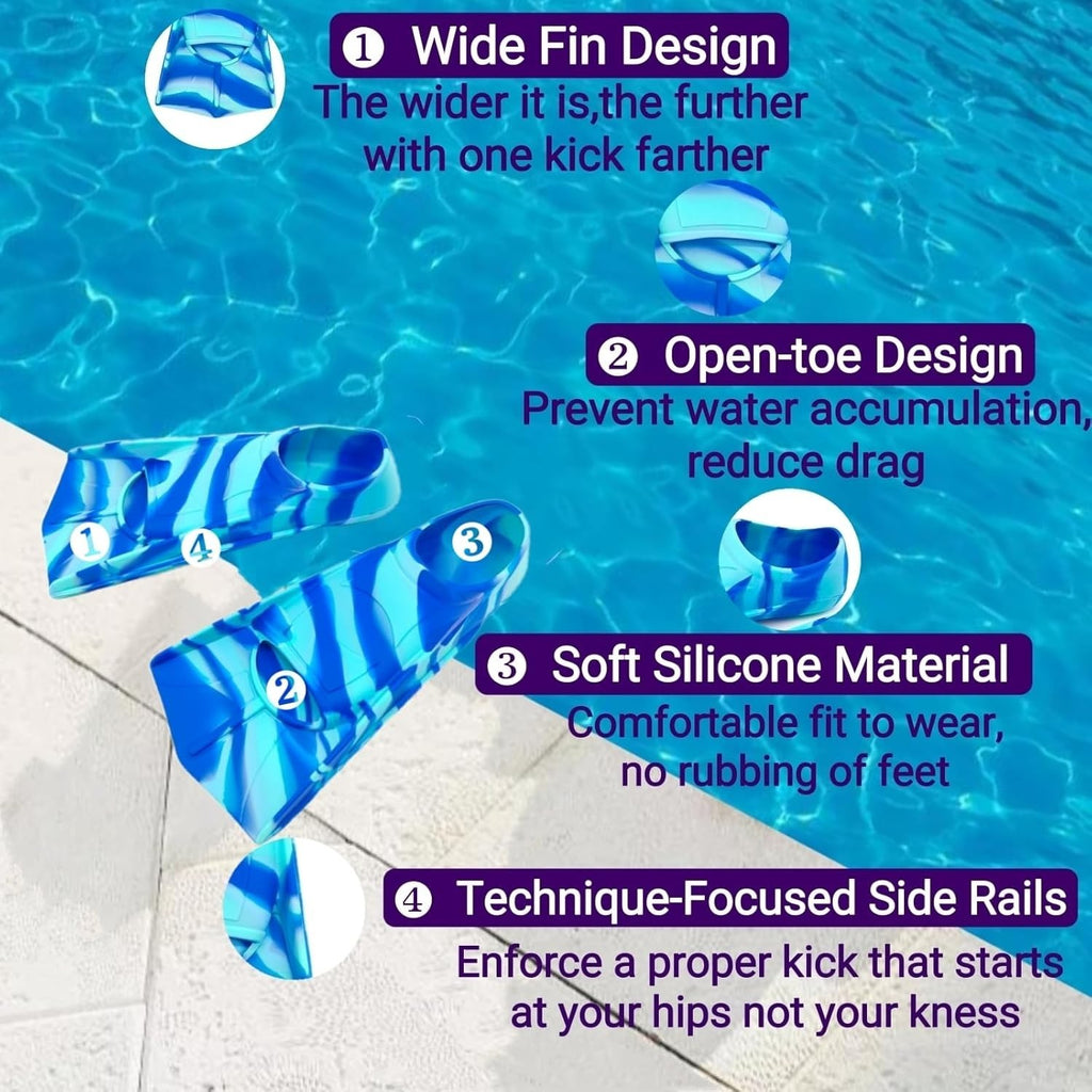 Kids Swim Fins Silicone Flippers for Swimming & Diving Blue Sea & Sky XXS