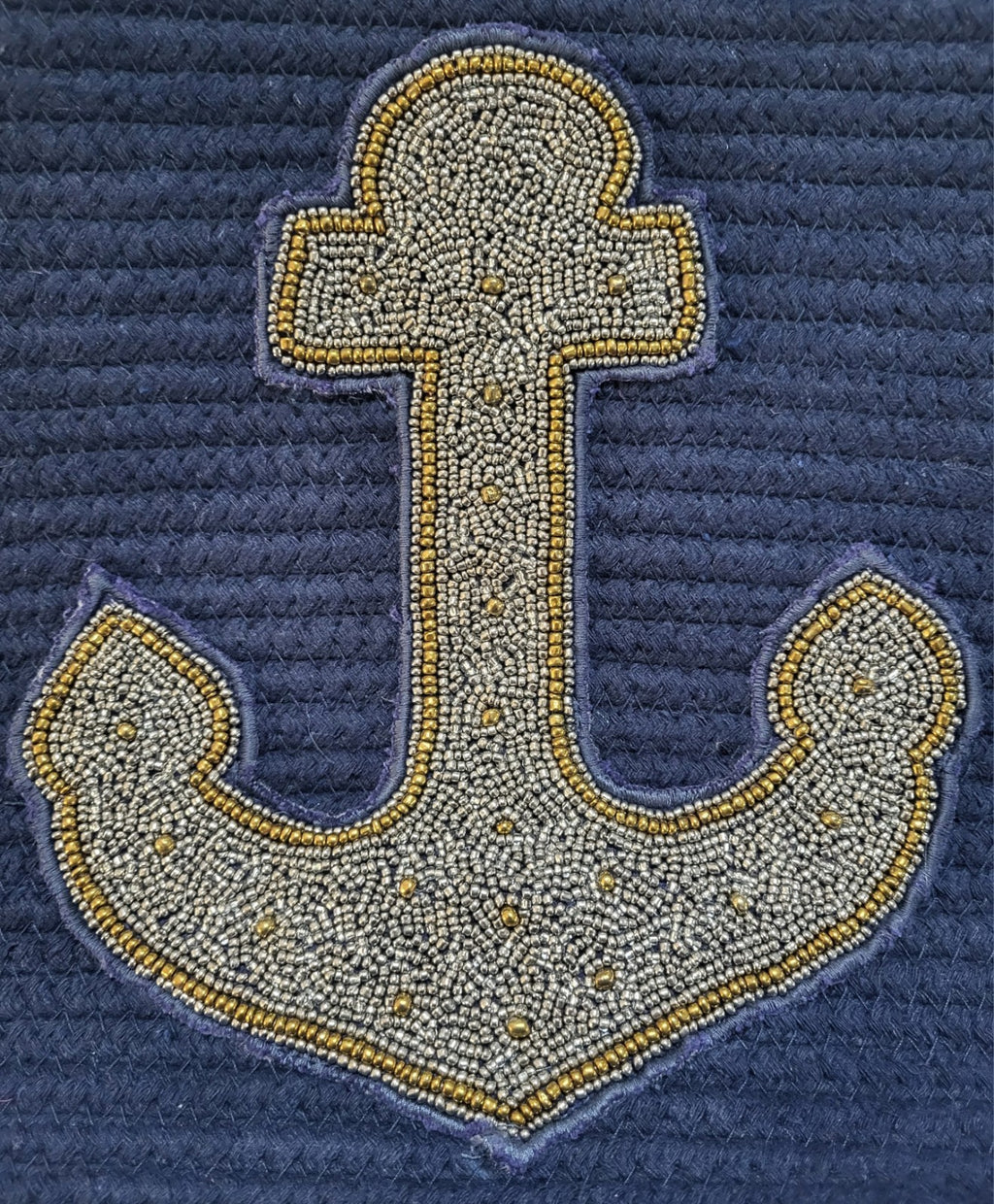 America & Beyond Embellished Jute Vacation Beach Tote with Gold/Silver Anchor