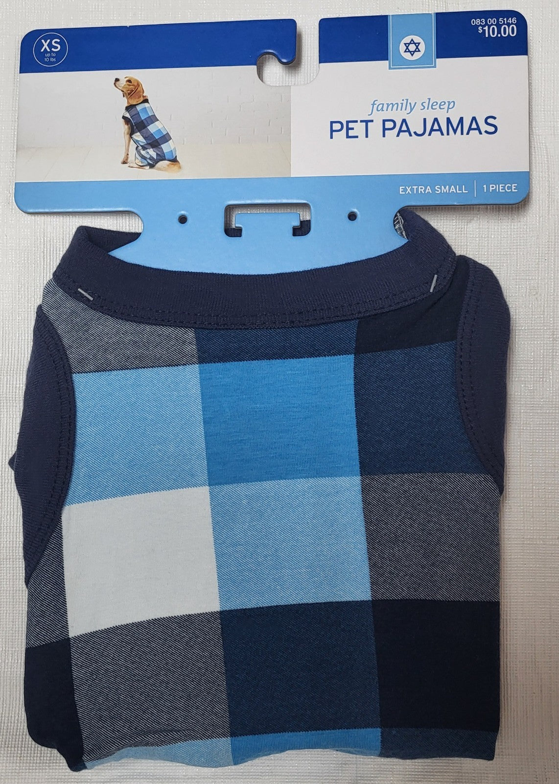 Blue Plaid Pet Pajamas T Shirt Dog & Cat PJs Family Holiday Sizes, XS S M L