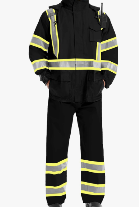 SKSAFETY Class 3 High Visibility Rain Suit Waterproof Black 4X-Large-5X-Large