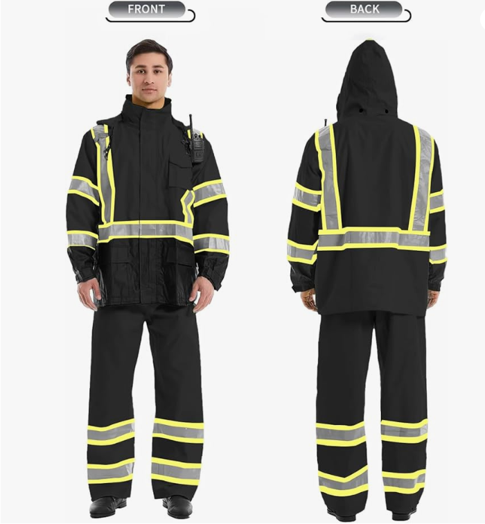 SKSAFETY Class 3 High Visibility Rain Suit Waterproof Black 4X-Large-5X-Large
