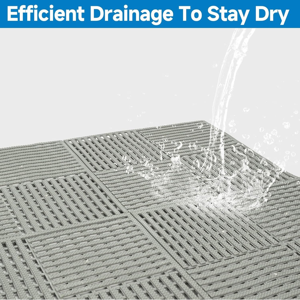 24Pcs Interlocking Drainage Tiles 12"×12" Non-Slip Cushion Soft PVC Gray