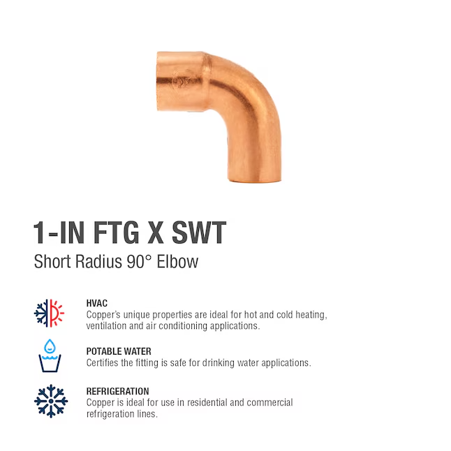 Streamline 1-in 90-Degree Copper Short Radius Elbow