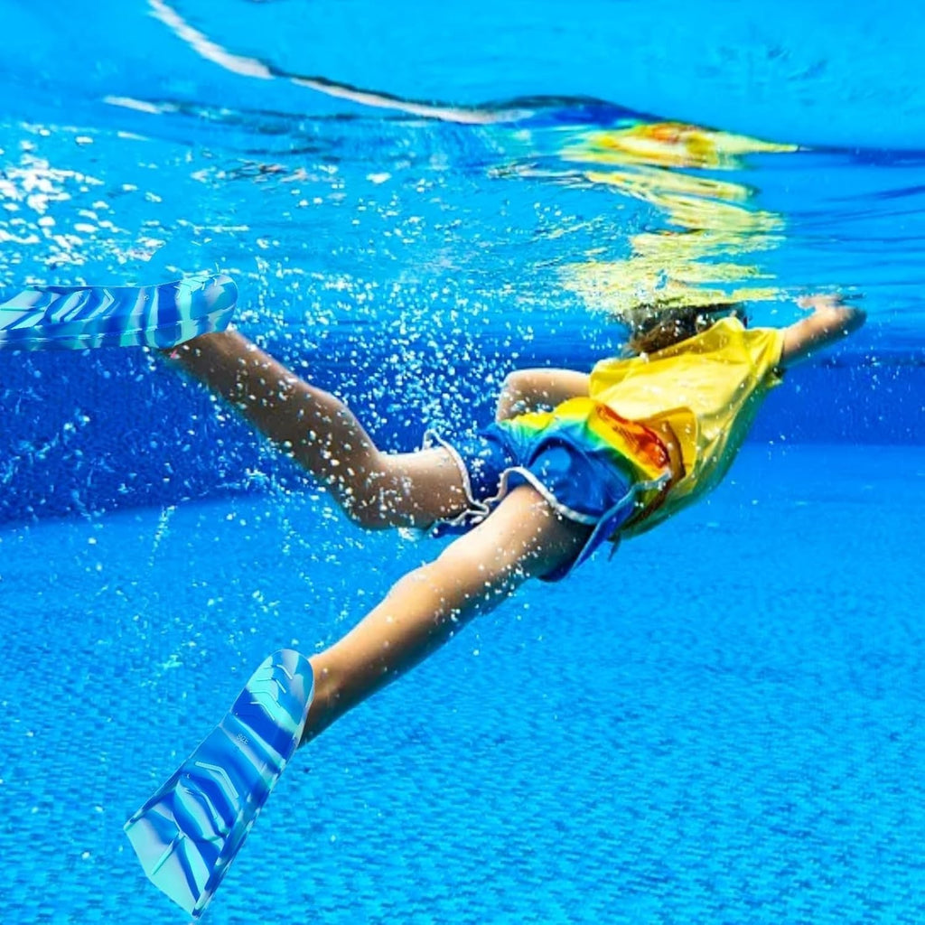 Kids Swim Fins Silicone Flippers for Swimming & Diving Blue Sea & Sky XXS