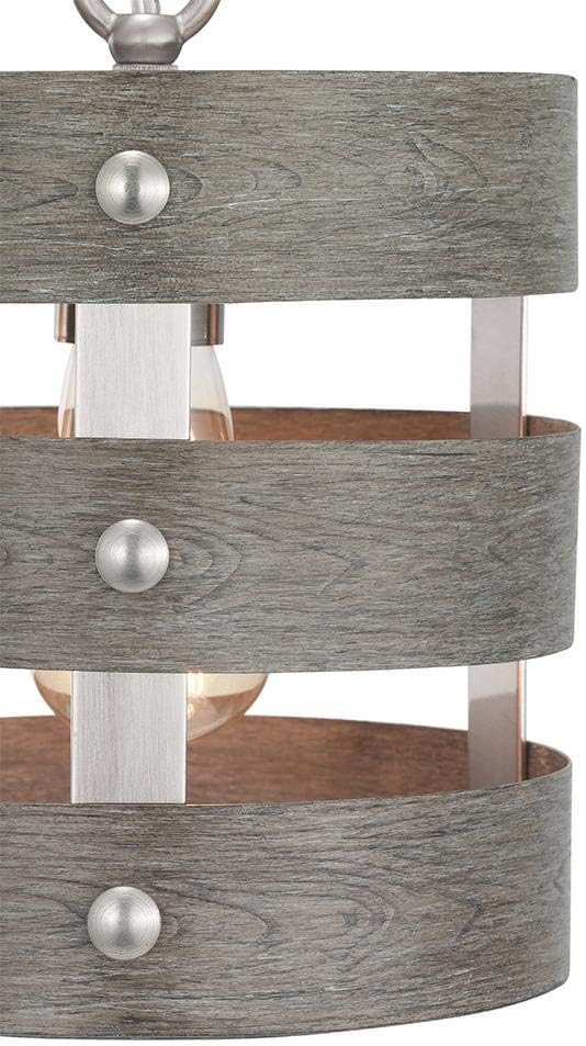 Gulliver 1-Light Brushed Nickel Mini-Pendant with Weathered Gray Wood Accents