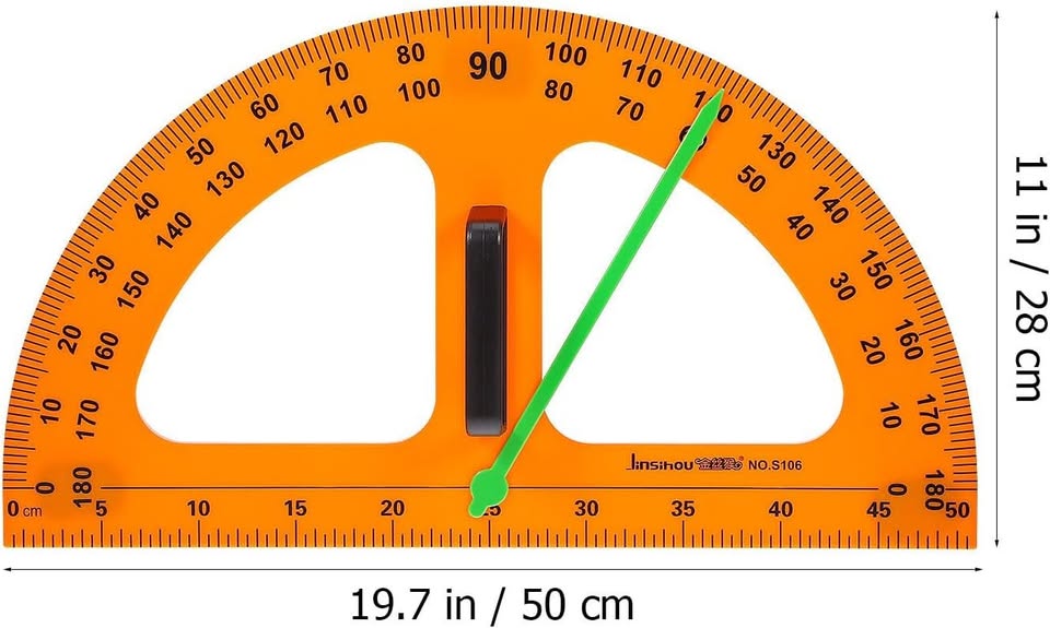 Magnetic Plastic 180-Degree Pointer Protractor 19.65" X 11"in Measurement Tool