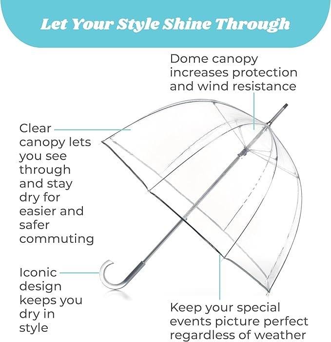 Totes Clear Bubble Umbrella With Dome Canopy - Lightweight 51" Rainbow