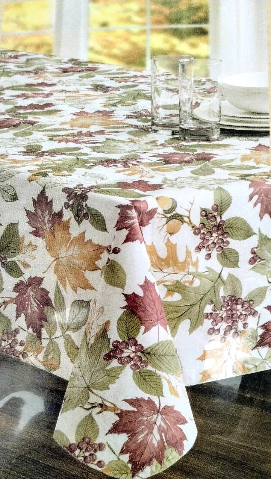BED BATH & BEYOND Oblong 60 in x 120 in Vinyl Tablecloth Fall Leaf Melody